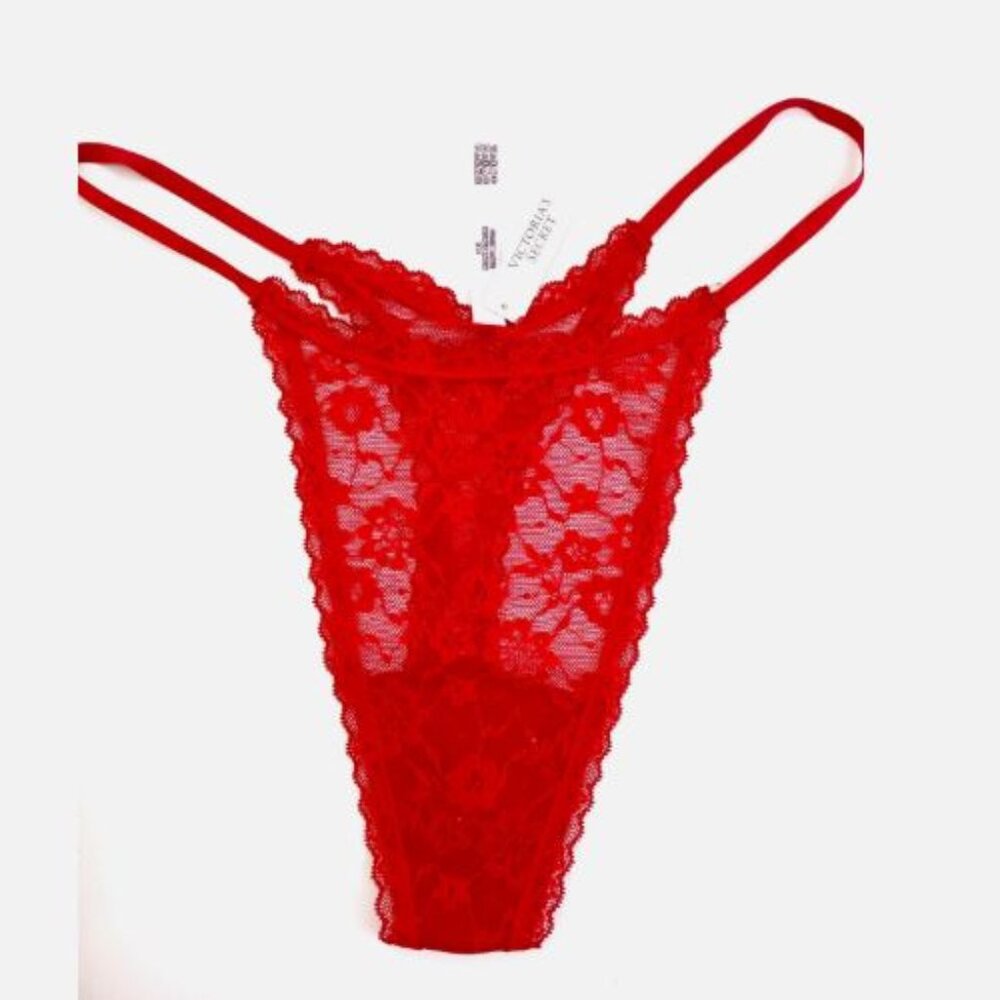 Victoria's Secret Sequin Posey Lace String Thong Panty Lipstick Color Size XL